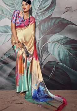 Digital Printed Crepe Saree in Multicolor