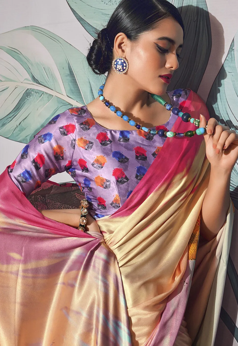 Digital Printed Crepe Saree in Multicolor