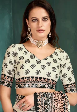 Digital Printed Crepe Saree in Off White