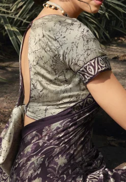 Digital Printed Crepe Saree in Wine