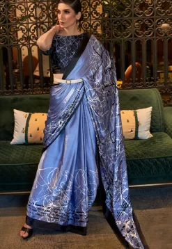 Digital Printed Crepe Saree in Blue