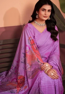 Digital Printed Crepe Silk Saree in Purple
