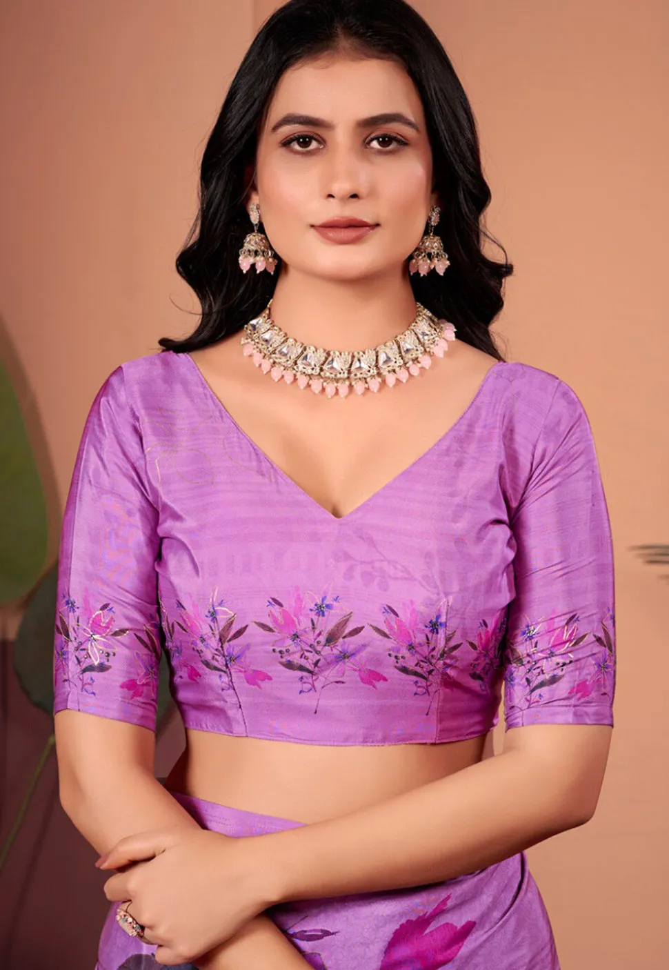 Digital Printed Crepe Silk Saree in Purple