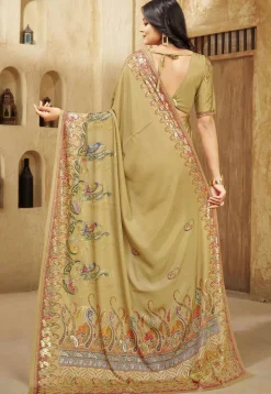 Digital Printed Crepe Silk Saree in Fawn