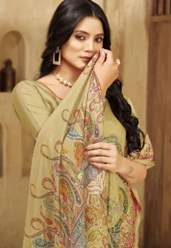 Digital Printed Crepe Silk Saree in Fawn