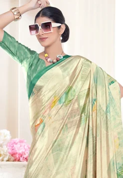 Digital Printed Crepe Silk Saree in Cream