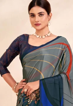 Digital Printed Crepe Silk Saree in Grey