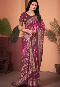 Digital Printed Crepe Silk Saree in Purple
