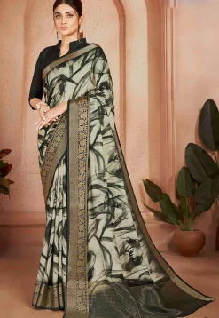Digital Printed Crepe Silk Saree in Beige