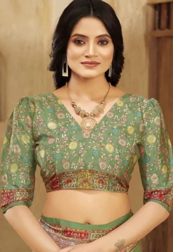 Digital Printed Crepe Silk Saree in Light Green