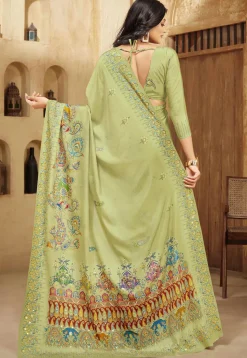 Digital Printed Crepe Silk Saree in Light Green