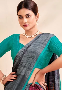 Digital Printed Crepe Silk Saree in Grey and Multicolor
