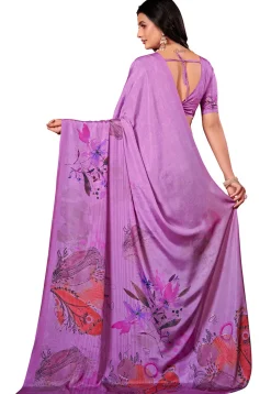 Digital Printed Crepe Silk Saree in Purple