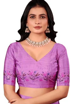 Digital Printed Crepe Silk Saree in Purple
