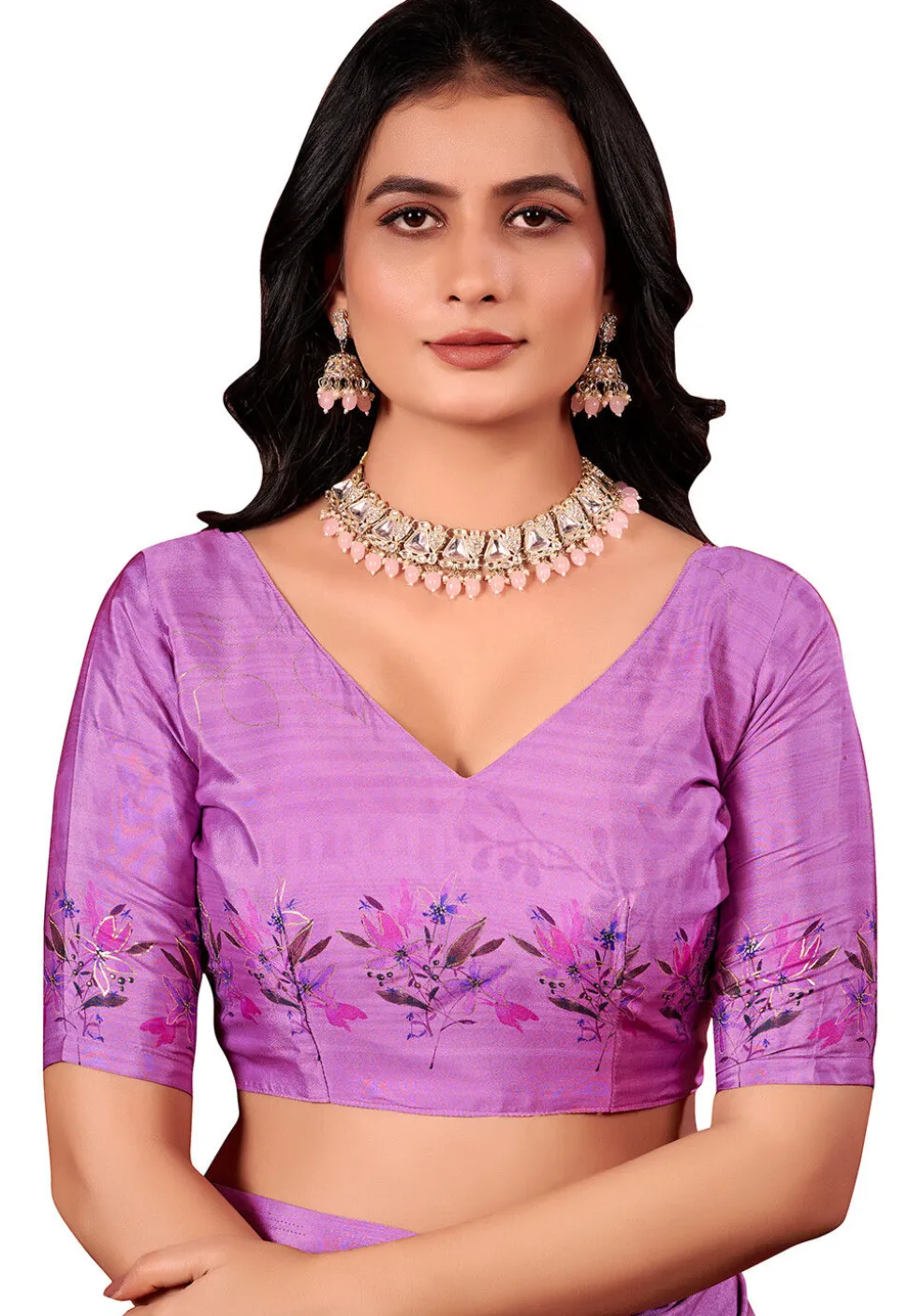 Digital Printed Crepe Silk Saree in Purple