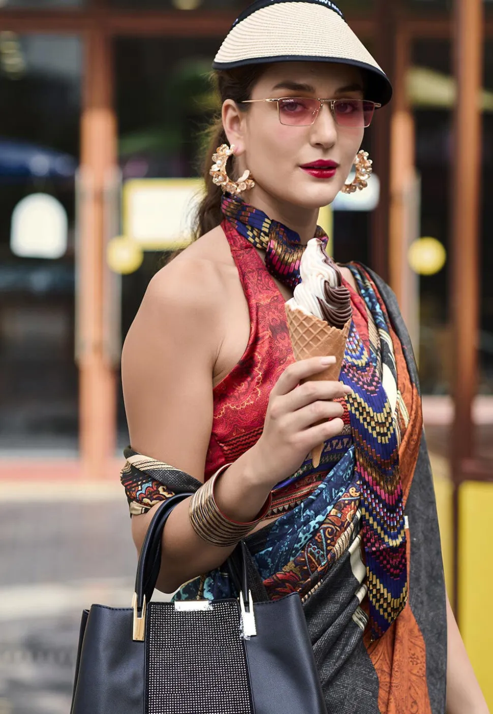 Digital Printed Crepe Silk Saree in Multicolor