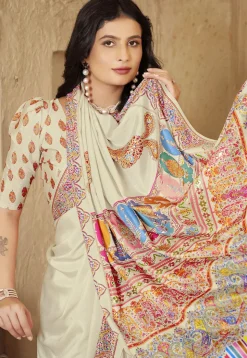 Digital Printed Crepe Silk Saree in Cream