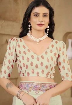 Digital Printed Crepe Silk Saree in Cream
