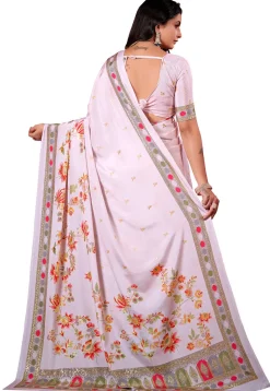Digital Printed Crepe Silk Saree in Light Pink