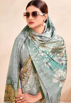 Digital Printed Crepe Silk Saree in Grey