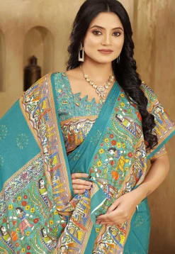 Digital Printed Crepe Silk Saree in Blue