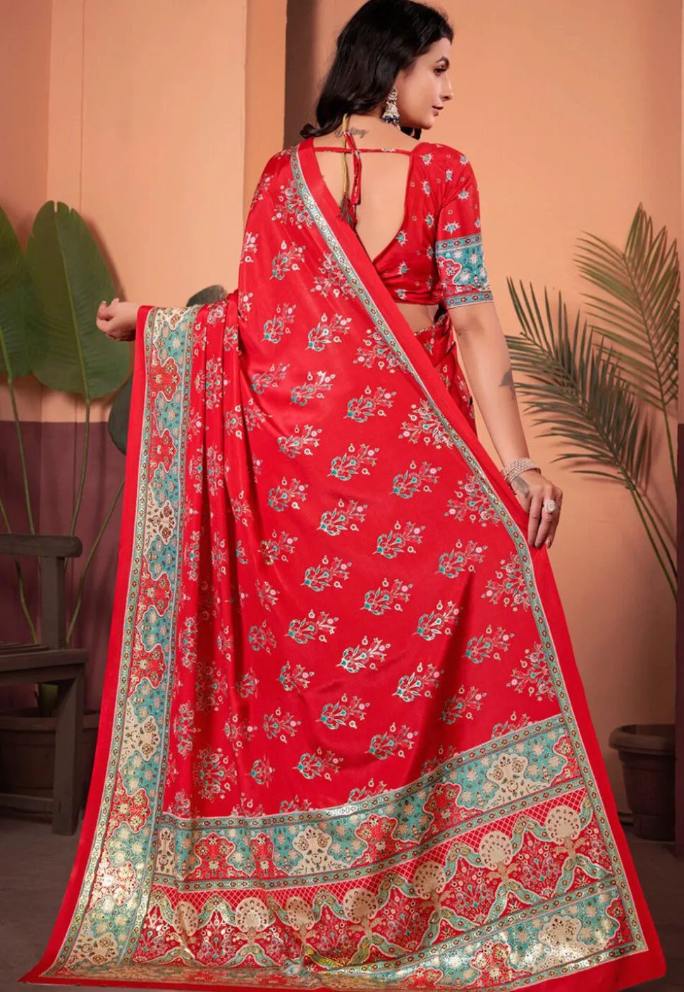 Digital Printed Crepe Silk Saree in Red