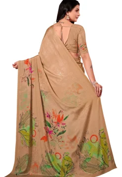 Digital Printed Crepe Silk Saree in Beige
