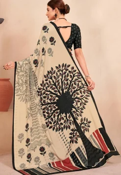 Digital Printed Crepe Silk Saree in Multicolor