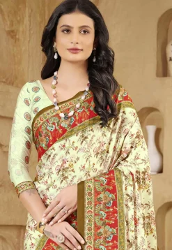 Digital Printed Crepe Silk Saree in Light Green