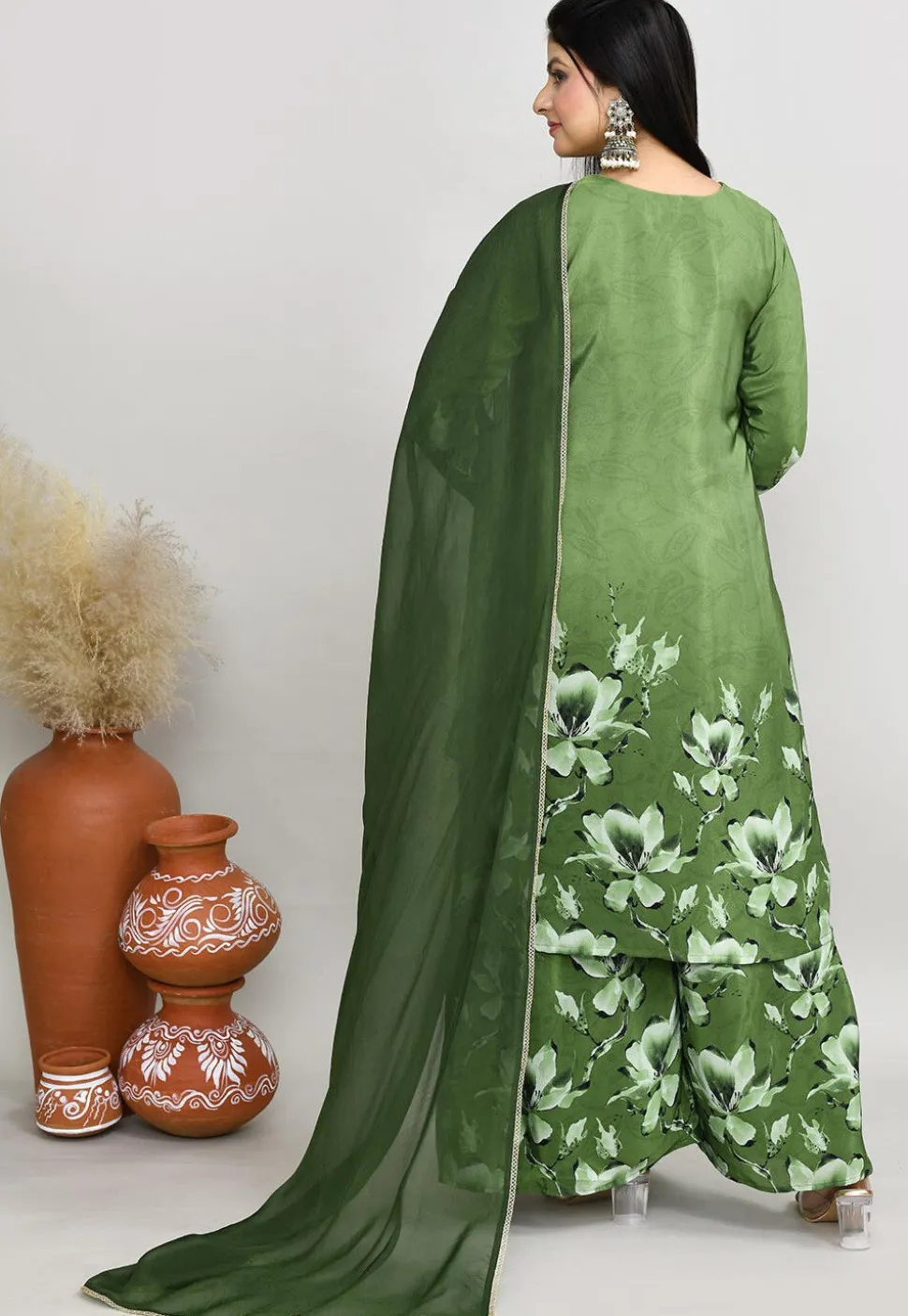 Digital Printed Crepe Silk Pakistani Suit in Green
