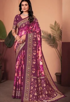 Digital Printed Crepe Silk Saree in Purple