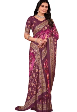 Digital Printed Crepe Silk Saree in Purple