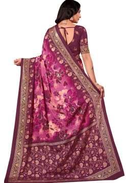 Digital Printed Crepe Silk Saree in Purple