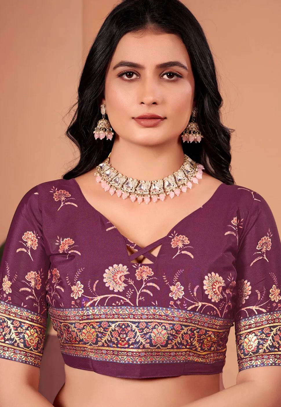 Digital Printed Crepe Silk Saree in Purple