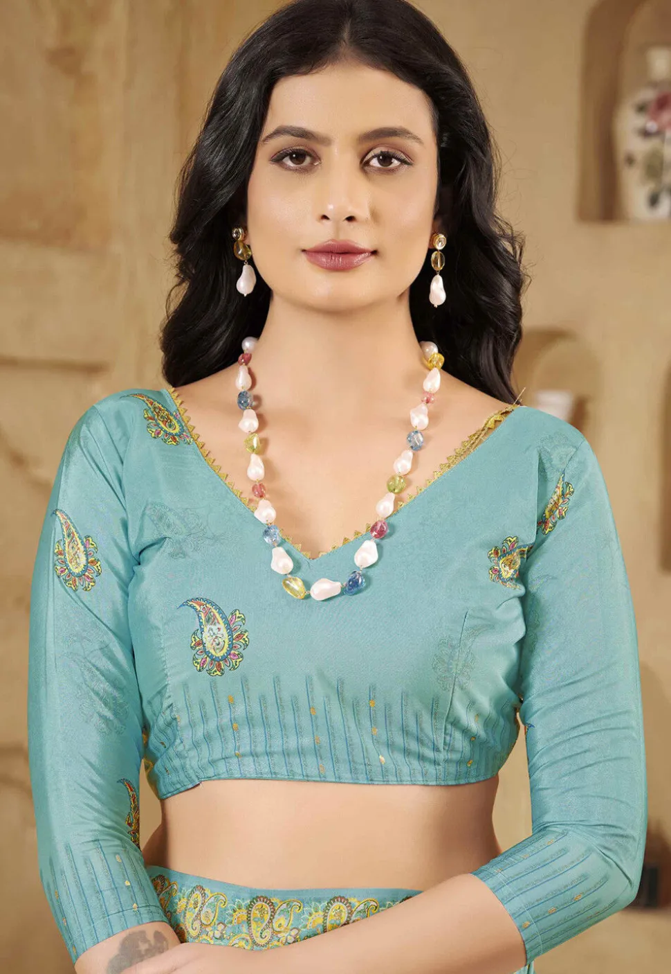 Digital Printed Crepe Silk Saree in Blue