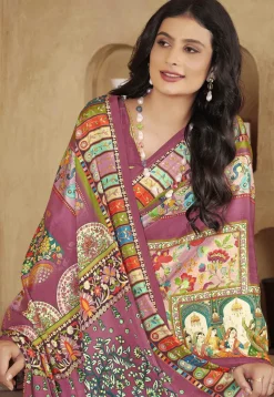 Digital Printed Crepe Silk Saree in Purple