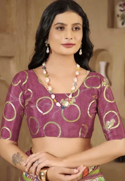 Digital Printed Crepe Silk Saree in Purple