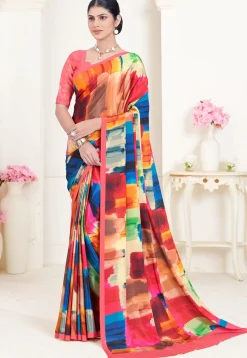 Digital Printed Crepe Silk Saree in Multicolor