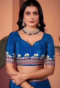 Digital Printed Crepe Silk Saree in Blue