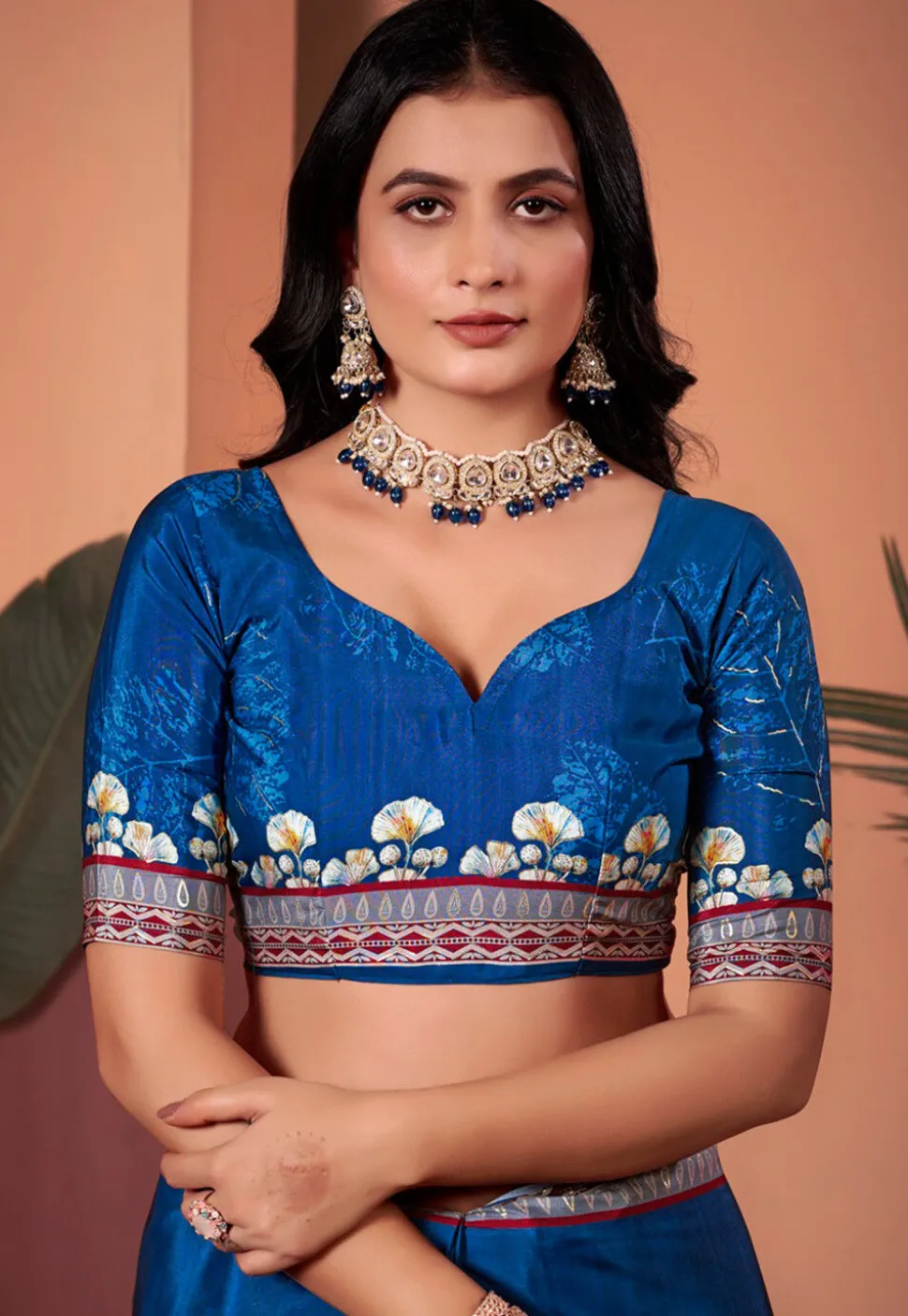 Digital Printed Crepe Silk Saree in Blue