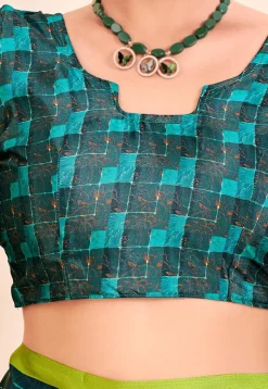 Digital Printed Crepe Silk Saree in Teal Green and Multicolor