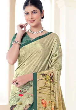 Digital Printed Crepe Silk Saree in Beige