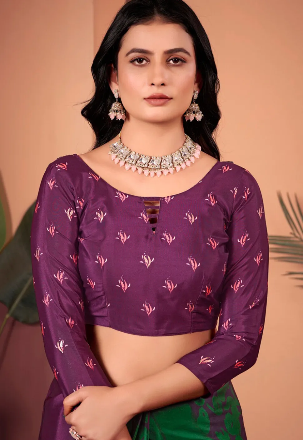 Digital Printed Crepe Silk Saree in Purple