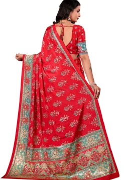 Digital Printed Crepe Silk Saree in Red