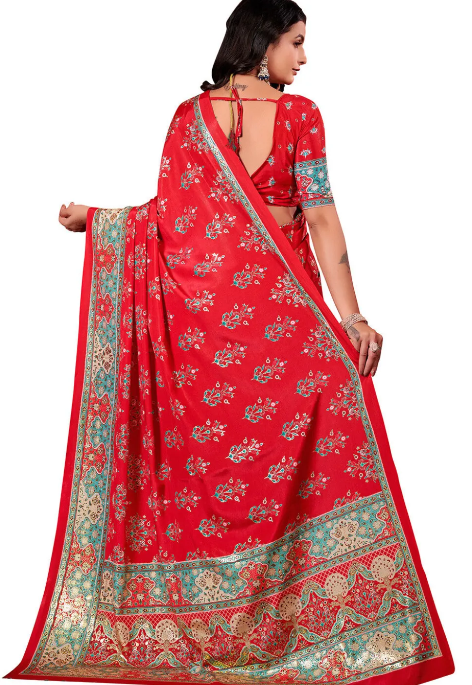 Digital Printed Crepe Silk Saree in Red