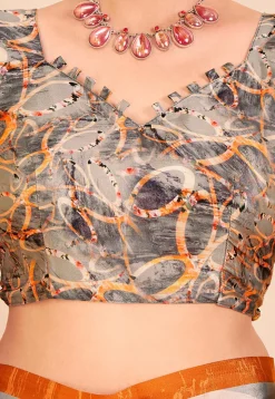 Digital Printed Crepe Silk Saree in Grey and Multicolor