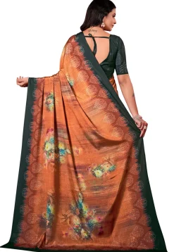 Digital Printed Crepe Silk Saree in Rust