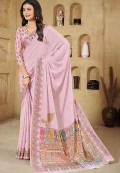 Digital Printed Crepe Silk Saree in Baby Pink