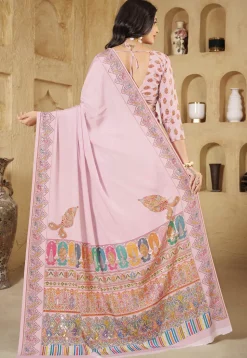 Digital Printed Crepe Silk Saree in Baby Pink