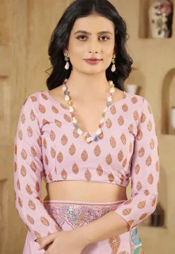 Digital Printed Crepe Silk Saree in Baby Pink